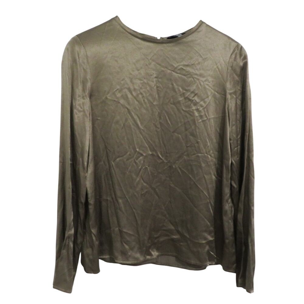 Alpha Studio Womens Sz 40 S Olive Bronze Satin Long Sleeve Blouse